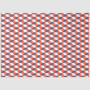 Papier Mousseline Retro Marine Bleu Cube Rouge Moderne Motif géométr