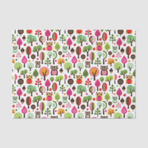 Papier Mousseline rétro motif de hibou d'arbre rose de feuille