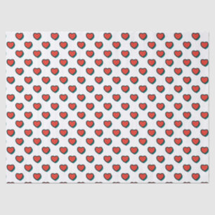 Papier Mousseline Retro Pop Art Rouge Bleu Coeurs Blancs Motif
