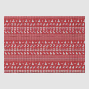 Papier Mousseline Retro Red Christmas Reindeer Snowflake Motif