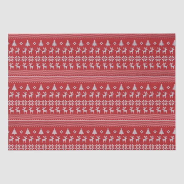 Papier Mousseline Retro Red Christmas Reindeer Snowflake Motif (Recto)