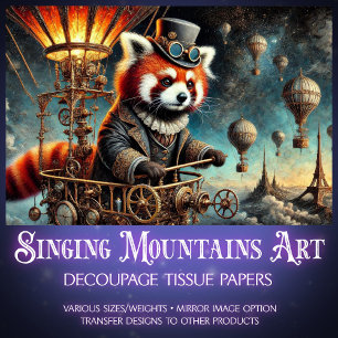 Papier Mousseline Rêves decoupés de Panda roux steampunk victorien