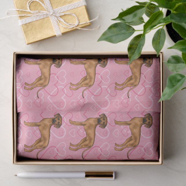 Papier Mousseline Rhodesian Ridgeback Chien Love Coeur Motif rose (Cadeau)