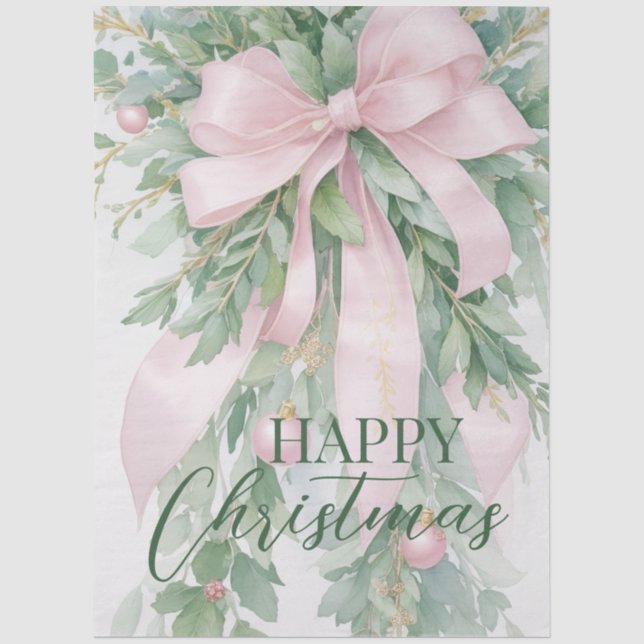 Papier Mousseline Ribbon de Noël rose satin vert creux (Recto)