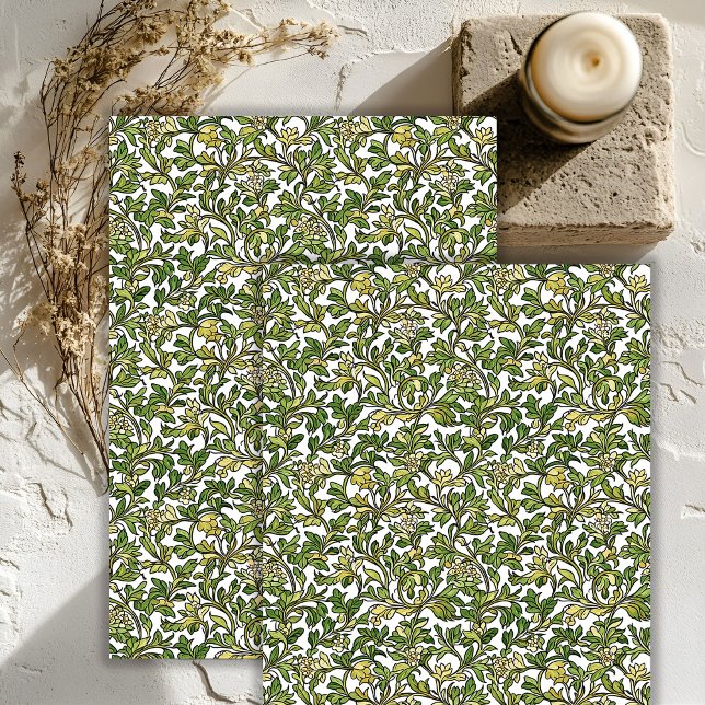 Papier Mousseline Riz feuille pastel vert Art nouveau Morris (Art nouveau Morris pastel green leaves rice Tissue Paper)