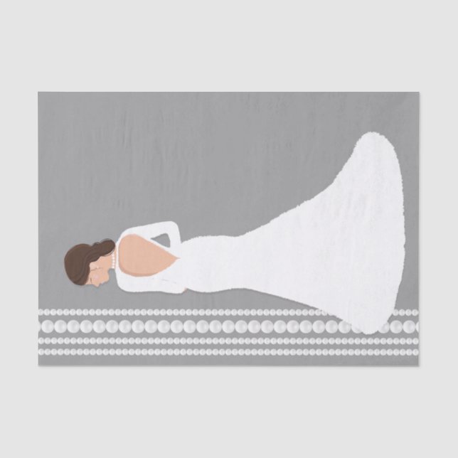 Papier Mousseline Robe de Mariée Blanche Moderne & Perles de Mariage (Recto)