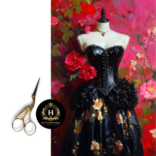 Papier Mousseline Robe Noir Luxe Corset Forme Découpage Floral Rouge