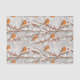 Papier Mousseline Robins Dans La Neige