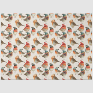 Papier Mousseline Robins mignons en casquette et écharpes d'hiver