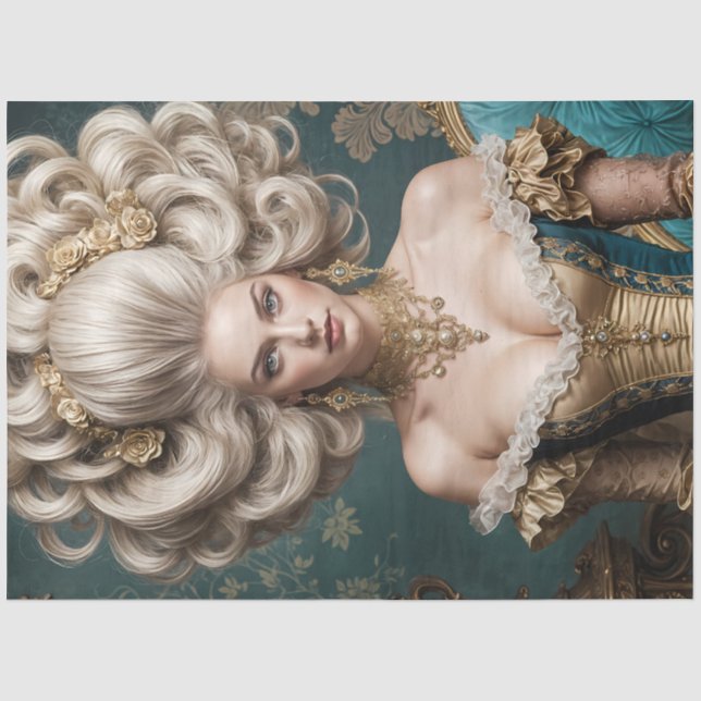 Papier Mousseline Rococo Queen Baroque Portrait Decoupage (Recto)