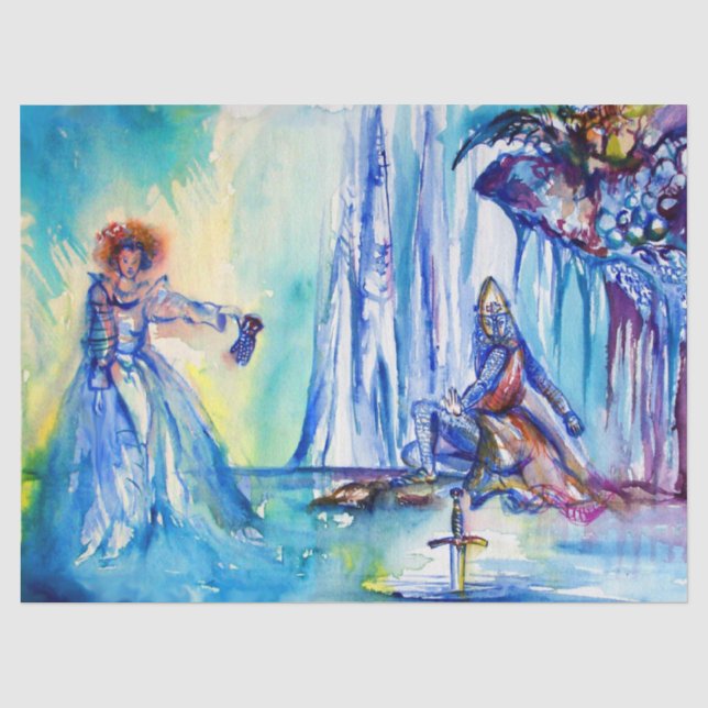 PAPIER MOUSSELINE ROI ARTHUR, DAME DU LAC ET EXCALIBUR (Recto)