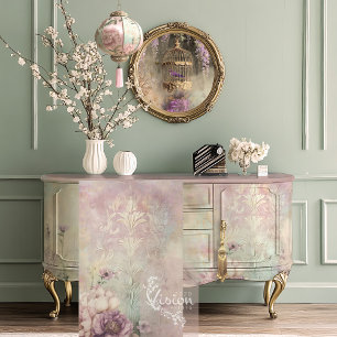 Papier Mousseline Romance Mauve Menthe, Effet Gaufrage Damassé