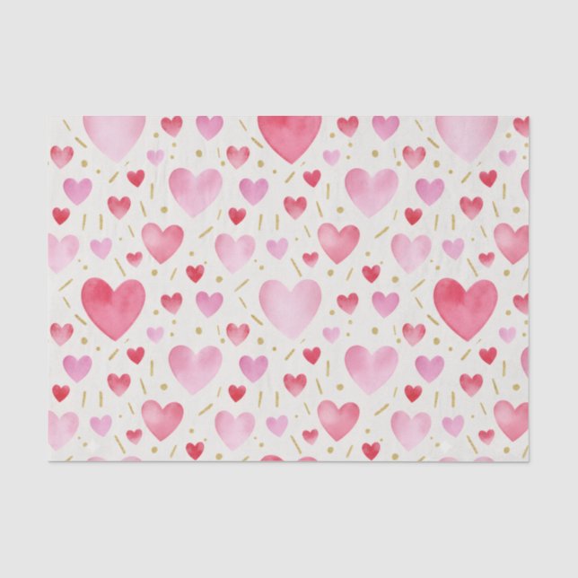 Papier Mousseline Romantic Blush & Crimson Watercolor Hearts (Recto)