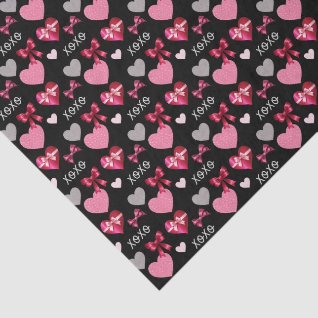 Papier Mousseline Romantic Hearts, Ribbons and XOXO Patterned (Détail)