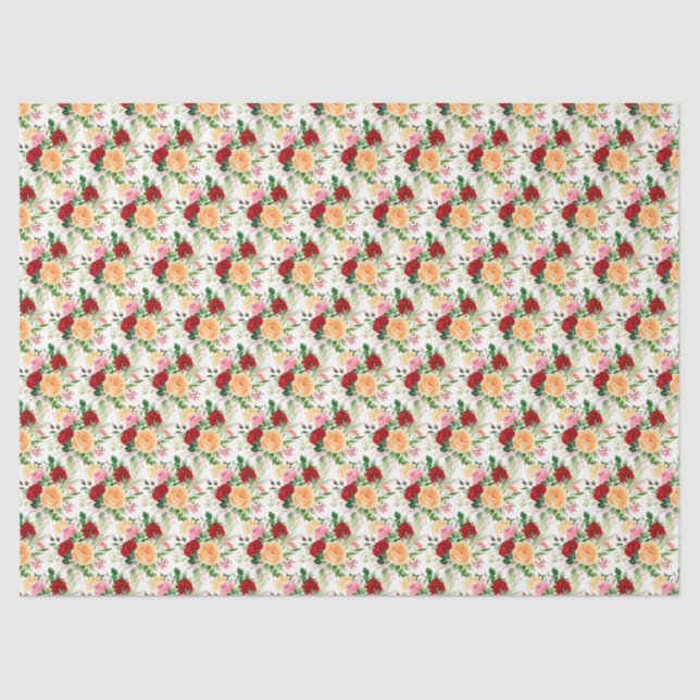 Papier Mousseline Romantic Red and Orange Roses  (Recto)