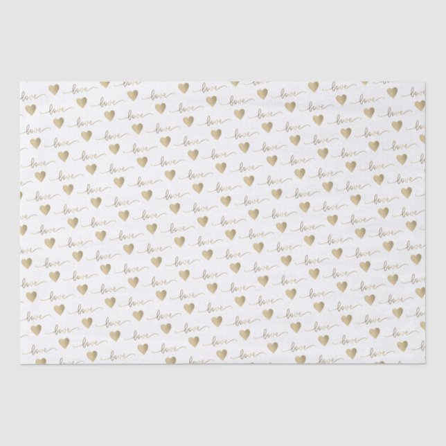 Papier Mousseline Romantique Cœur d'Amour de Mariage en écriture dor (Recto)