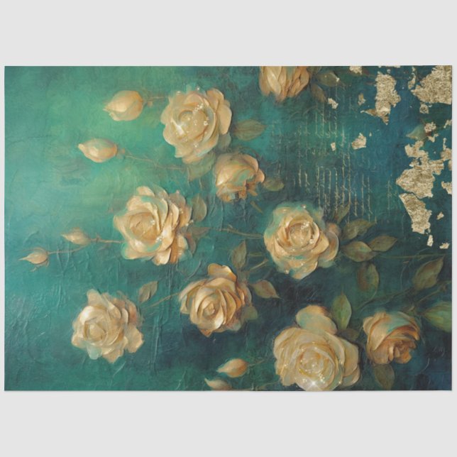 Papier Mousseline Romantique Emerald et Gold Design Series 4 (Recto)