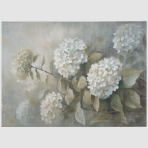 Papier Mousseline Romantique Floral Blanc Hydrangea Découpage Vintag