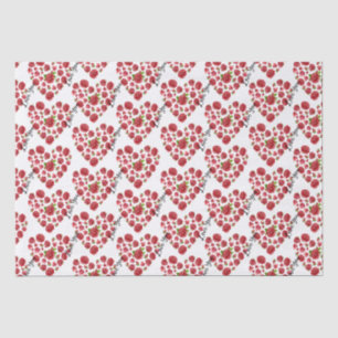 Papier Mousseline Romantique Je t'aime Roses Rouges Coeurs Tissu Pap