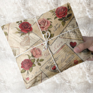 Papier Mousseline Romantique Vintage Découpage Roses Coeurs Lettres