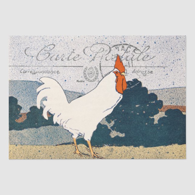 Papier Mousseline Rooster Chicken Farmhouse Carte Postale Français (Recto)