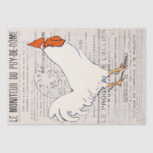 Papier Mousseline Rooster Chicken Farmhouse Français Texte Découpage (Recto)