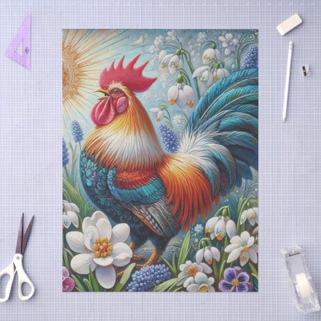 Papier Mousseline Rooster Fleurs de poulet Découpage Sun (Artisanat)