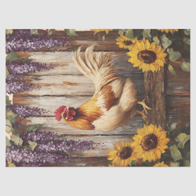 Papier Mousseline Rooster rustique de ferme avec tournesol et Wister (Recto)