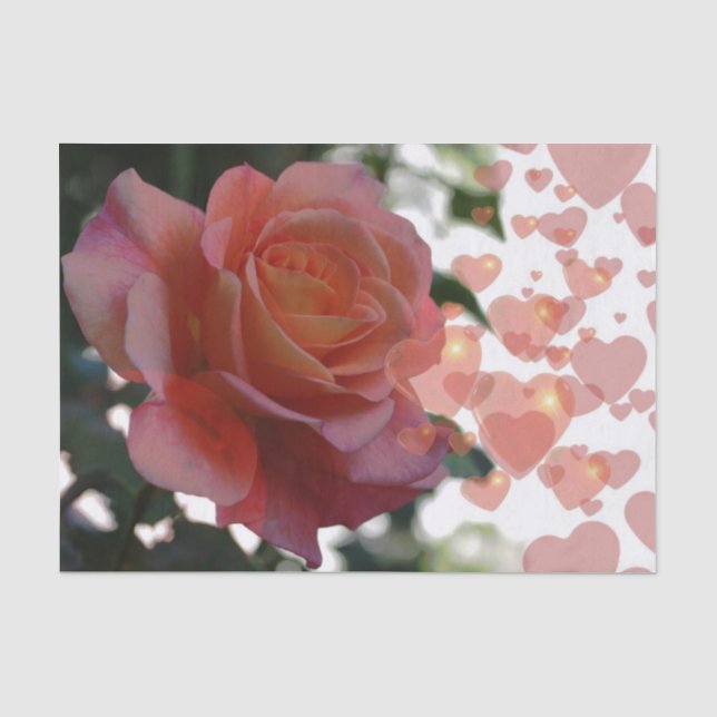 Papier Mousseline Rose avec coeur Tissu Papier (Recto)