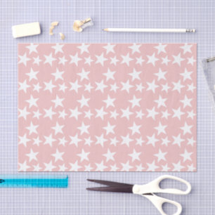 Papier Mousseline Rose avec étoiles blanches