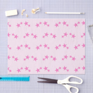 Papier Mousseline Rose avec étoiles rose vif