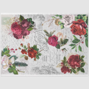 Papier Mousseline Rose de Noël Vintage Joyeux Noel Ephemera