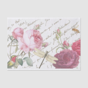 Papier Mousseline Rose Dragonfly French Script Honeybee Tissu Paper