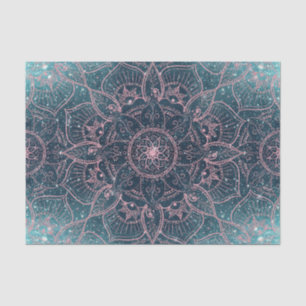 Papier Mousseline Rose élégant Gold Mandala Blue Nebula Stars