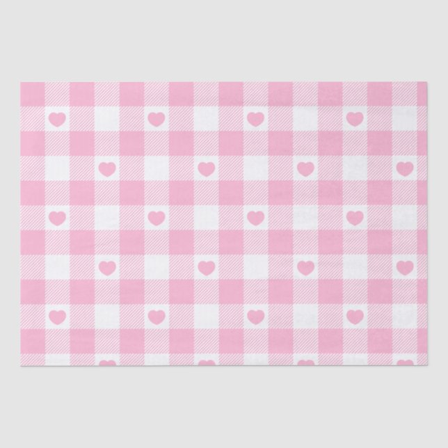 Papier Mousseline Rose En vichy Vichy Avec Coeurs (Recto)