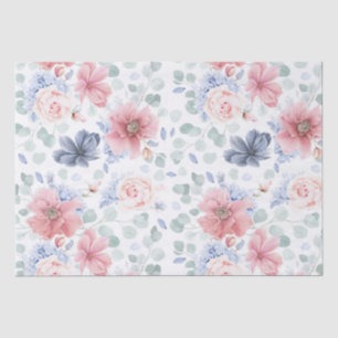 Papier Mousseline Rose et Dusty Blue Floral Botanical Elégant