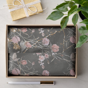 Papier Mousseline Rose floral moderne et élégant noir