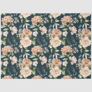 Papier Mousseline Rose Floral vintage Aqua Découpage