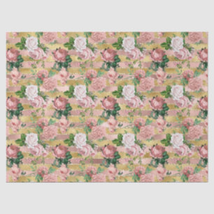 Papier Mousseline Rose Gold Glam Glitz Roses Flore rayures