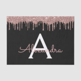 Papier Mousseline Rose Gold - Rose Pâle Noir Paillettes Monogramme N