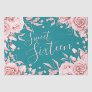 Papier Mousseline Rose Gold Turquoise Sweet 16 Anniversaire Floral