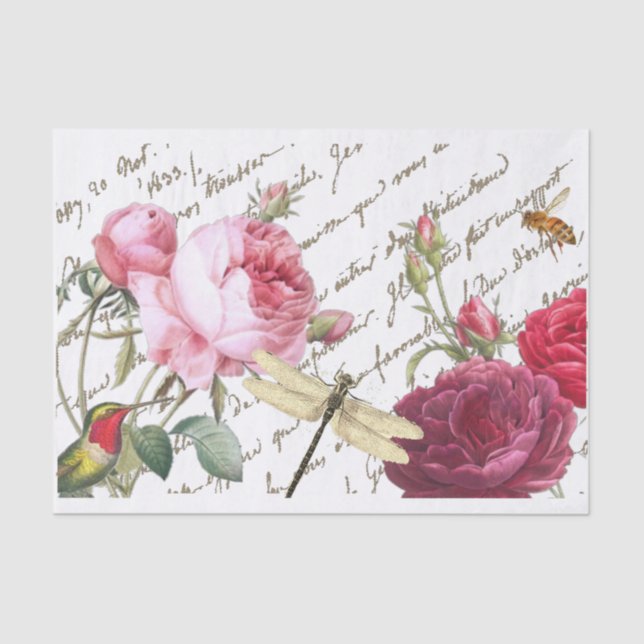 Papier Mousseline Rose libellule de colibri (Recto)