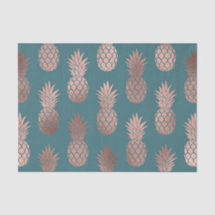 Papier Mousseline Rose moderne Gold Turquoise Motif d'ananas vert