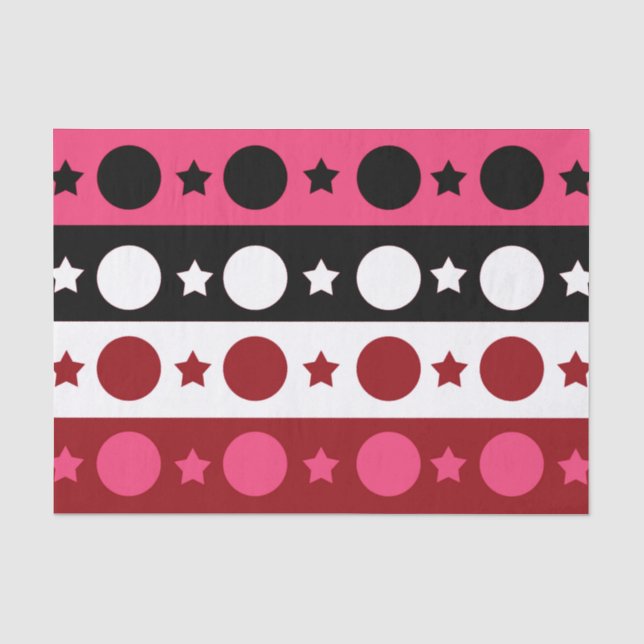 Papier Mousseline Rose noir blanc Cercle Étoiles rayures Design (Recto)