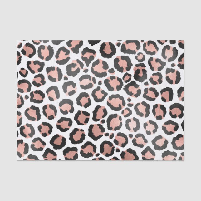 Papier Mousseline Rose noir moderne  or Empreinte de léopard à huile (Recto)