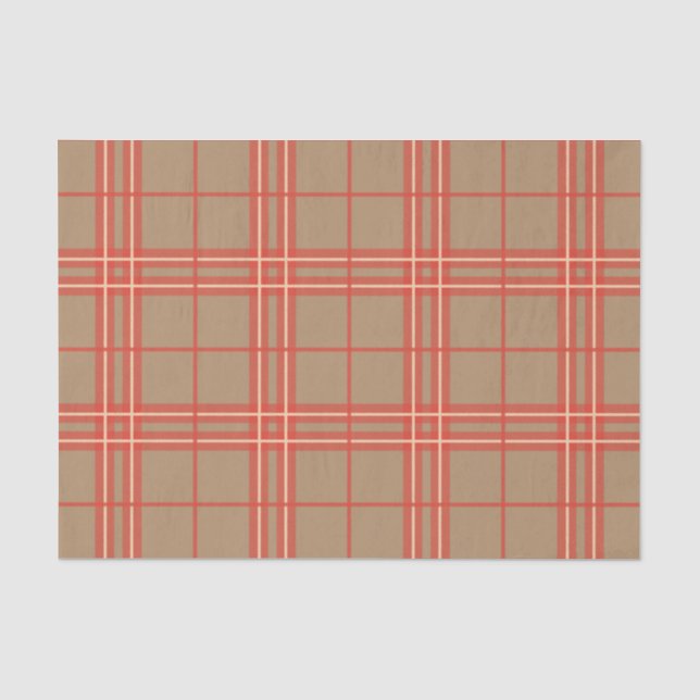 Papier Mousseline Rose, Pêche et Brown Plaid (Recto)
