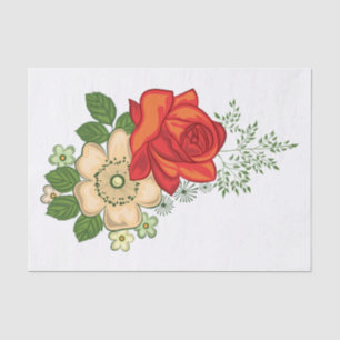 Papier Mousseline Rose Rouge et Pâquerettes
