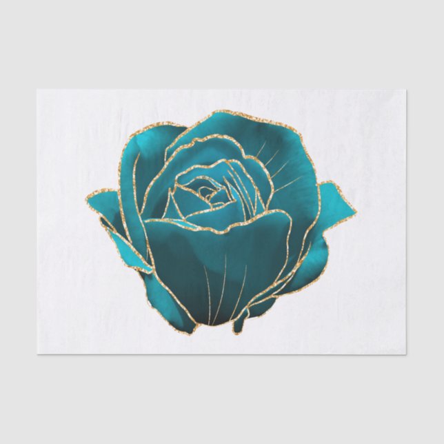Papier Mousseline Rose turquoise or aquarelle Floral Découpage (Recto)
