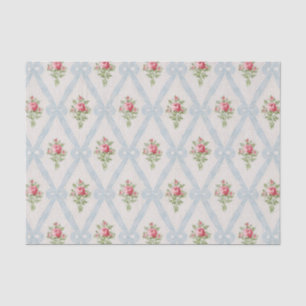 Papier Mousseline Rose Victorian Roses w/Blue Ribbon Lattice