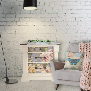 Papier Mousseline Rose vintage Faded Peony Birds Blue Decoupage Art